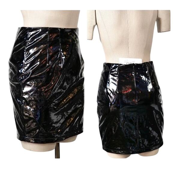 NWT Elia-Cher Wet Look Mini Skirt BLACK Size 8-10 - Picture 3 of 6